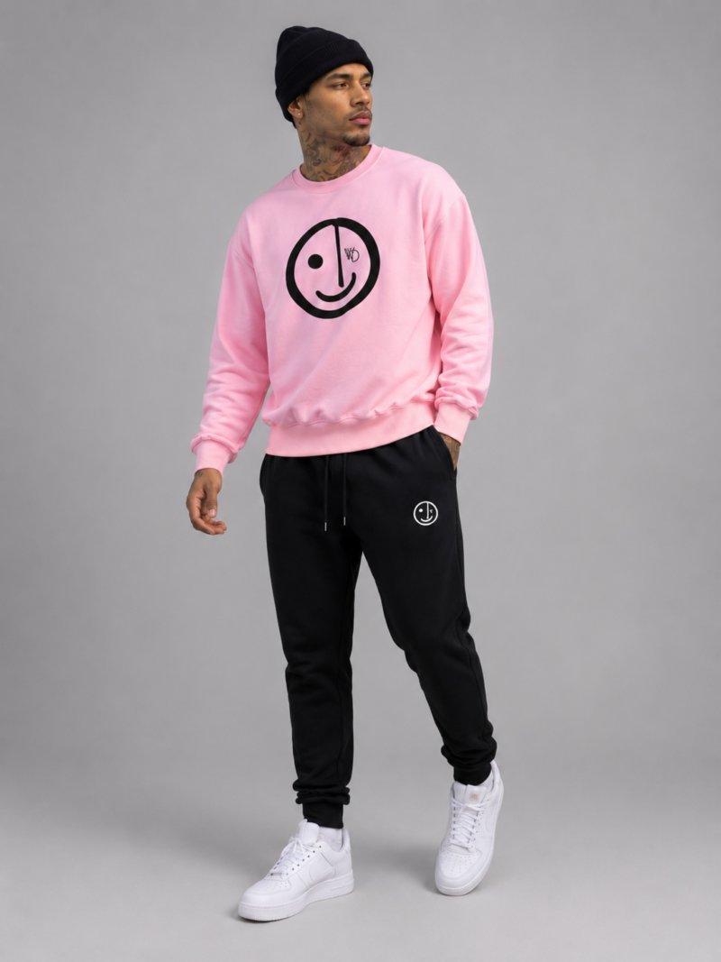 Rosa — Conjunto de moletom gola careca smilie street