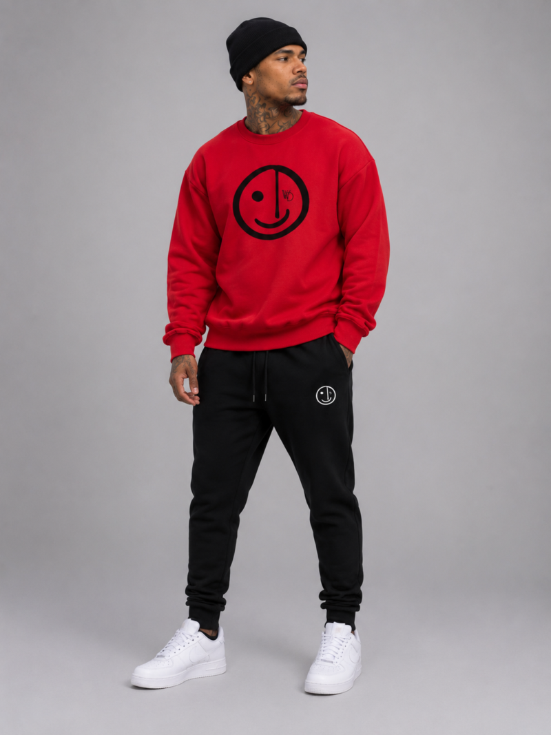 Vermelho — Conjunto de moletom gola careca smilie street