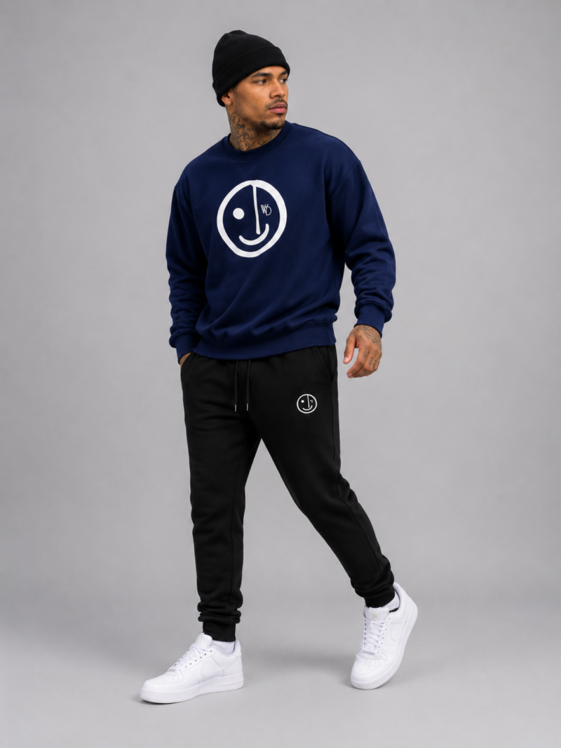 Azul Marinho — Conjunto de moletom gola careca smilie street