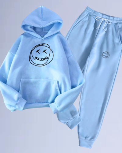 Conjunto de Moletom Canguru Walkind Smilie Azul Bebe