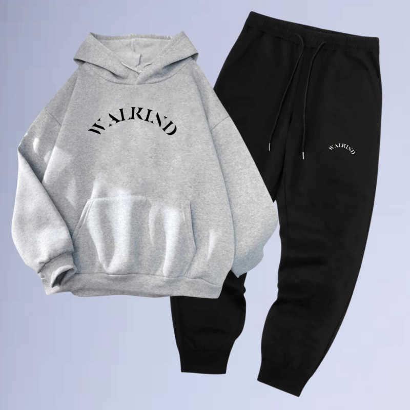 Cinza Mescla — Conjunto de Moletom Canguru Walkind Adventime