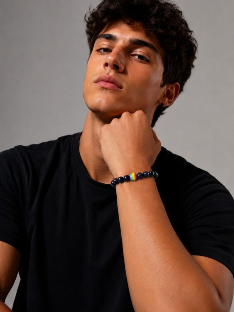 Preto — Pulseira Pride Pedra Estrela Arco-Íris da Liberdade