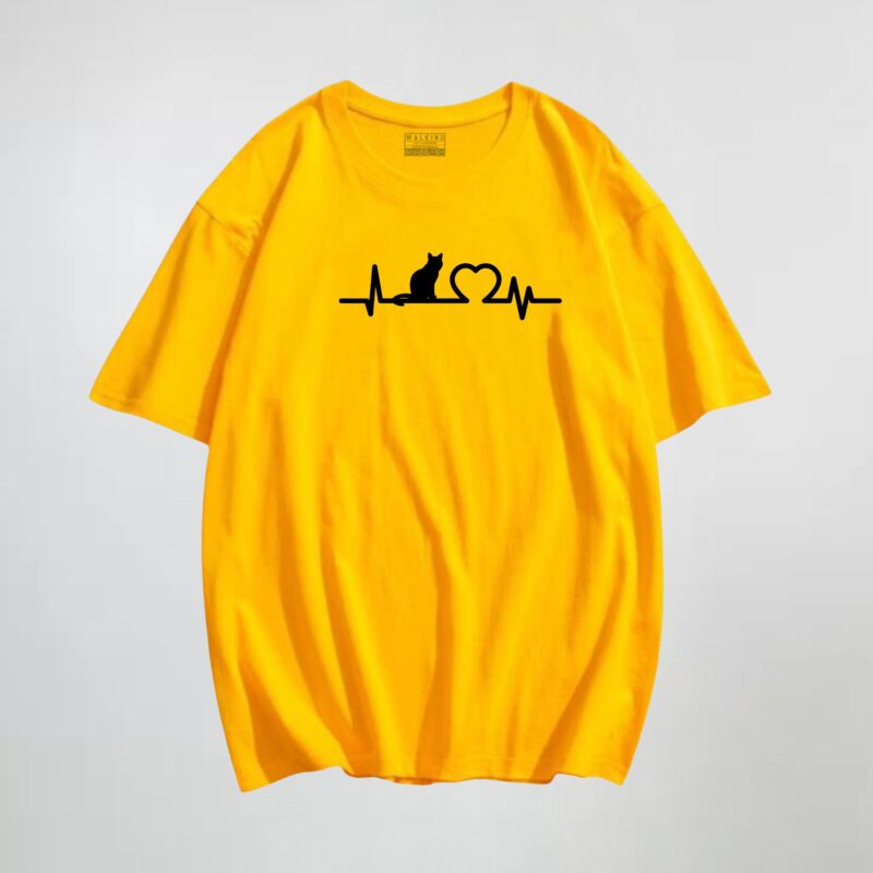 Amarelo — Camiseta love cat
