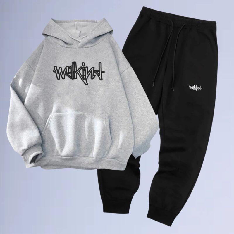 Cinza Mescla — Conjunto de Moletom Canguru Walkind DraftBox