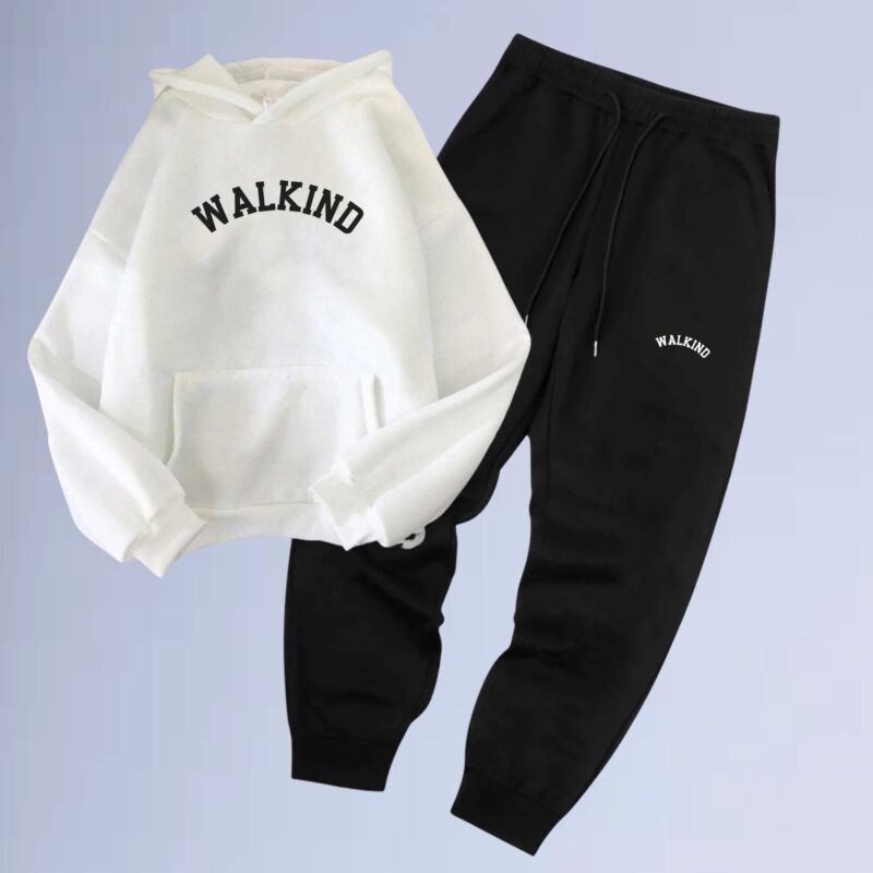 Branco — Conjunto de Moletom Canguru Walkind Indonesi
