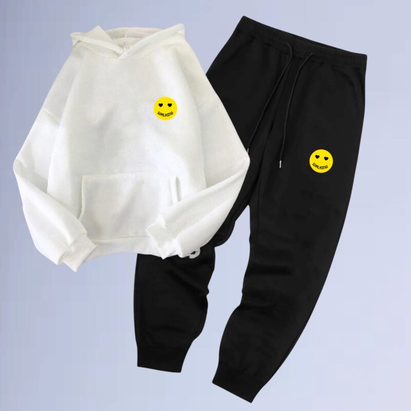 Branco — Conjunto de Moletom Canguru Walkind Smilie Yellow