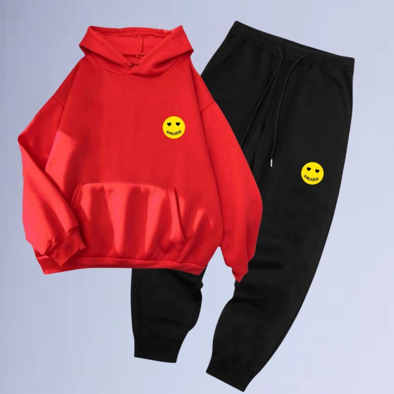 Vermelho — Conjunto de Moletom Canguru Walkind Smilie Yellow