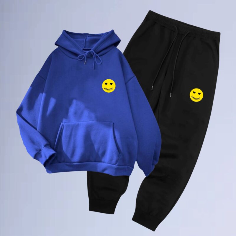 Azul Royal — Conjunto de Moletom Canguru Walkind Smilie Yellow