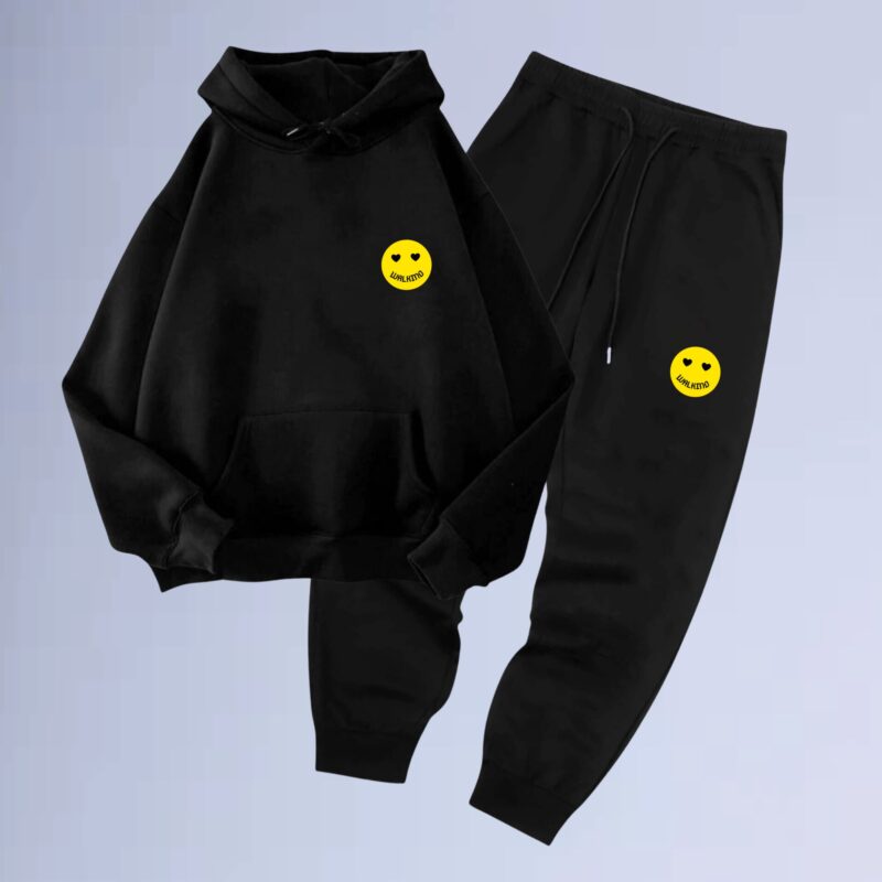 Preto — Conjunto de Moletom Canguru Walkind Smilie Yellow