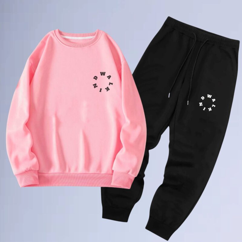 Rosa — Conjunto de moletom gola careca circ small