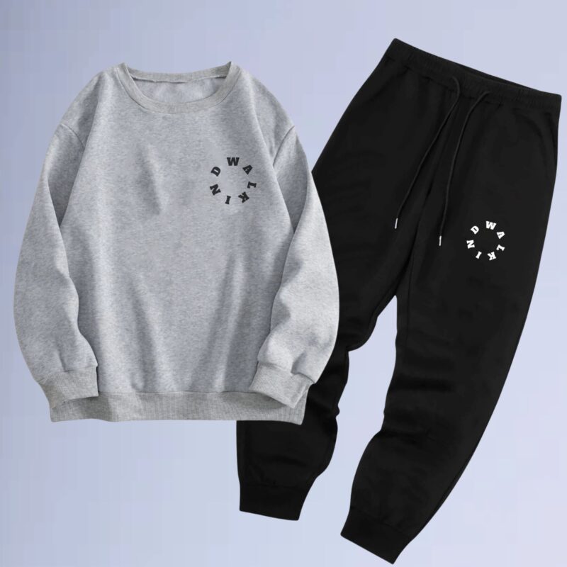 Cinza Mescla — Conjunto de moletom gola careca circ small