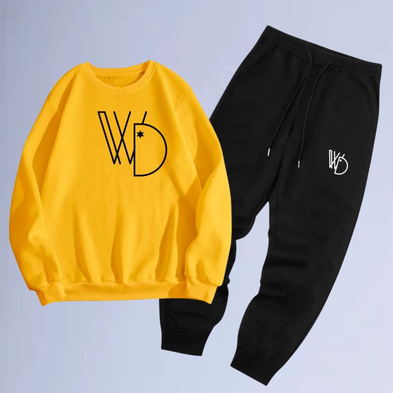 Amarelo — conjunto de moletom gola careca logobox
