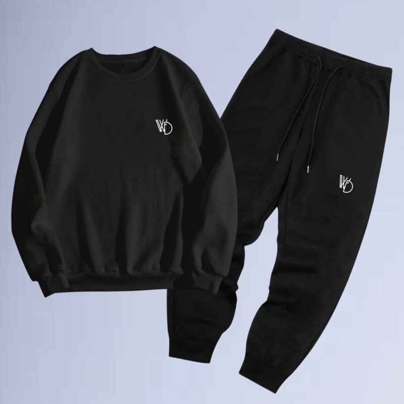 Preto — conjunto de moletom gola careca logobox small