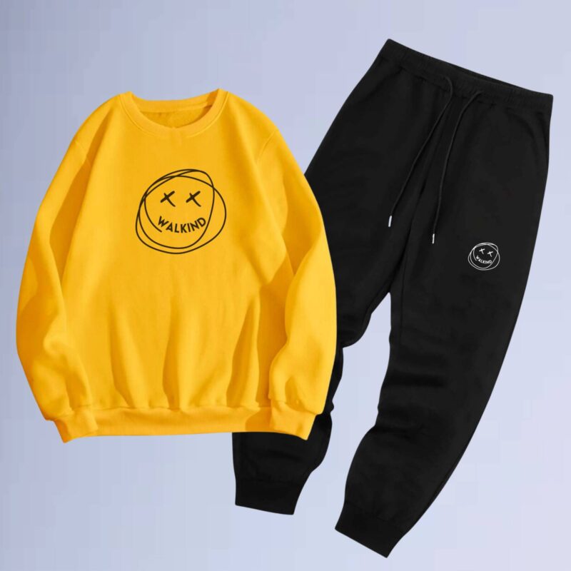 Amarelo — Conjunto de moletom gola careca smilie