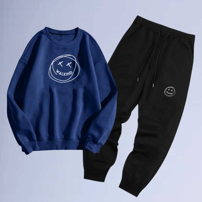 Azul Marinho — Conjunto de moletom gola careca smilie