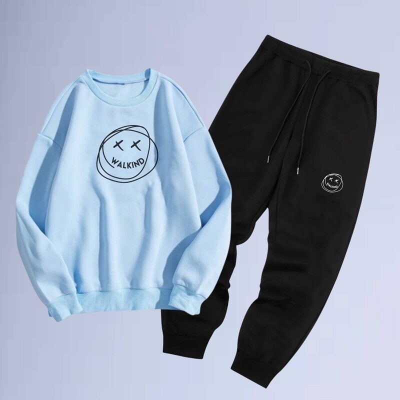 Azul bb — Conjunto de moletom gola careca smilie