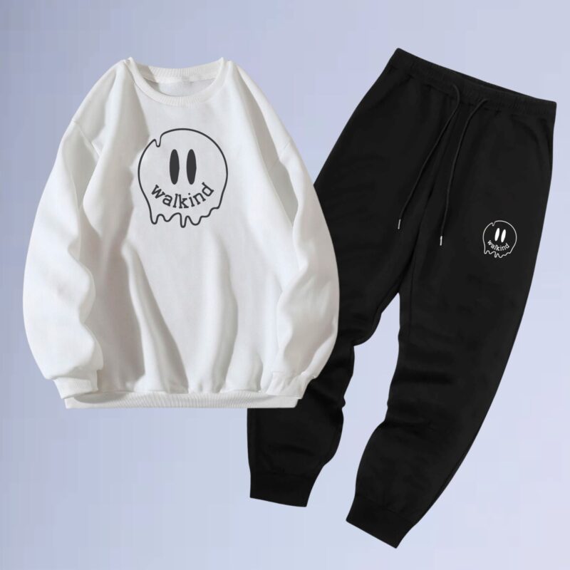 Branco — Conjunto de moletom gola careca smilie melt