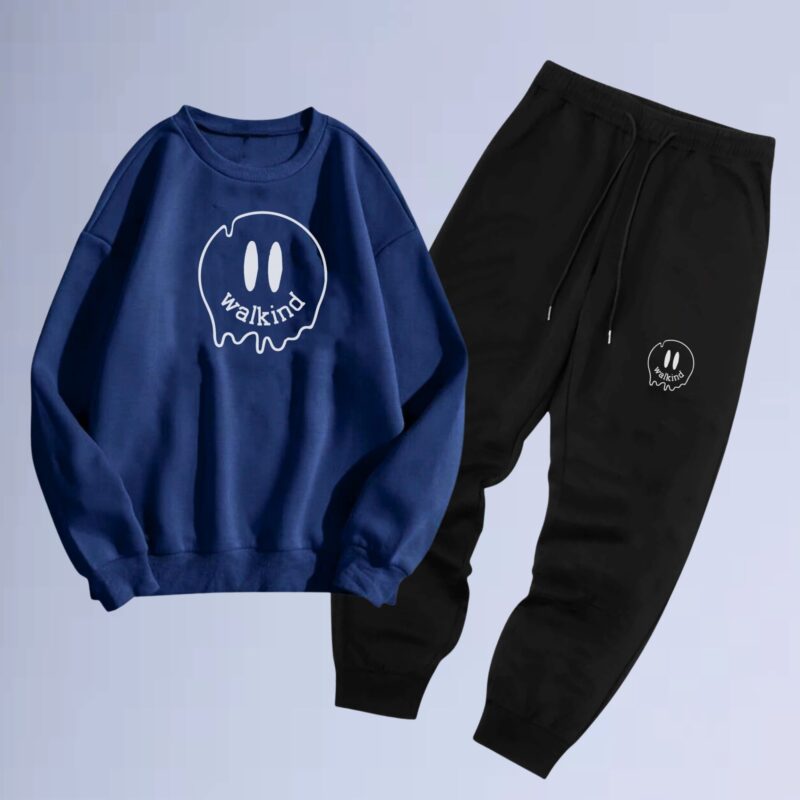 Azul Marinho — Conjunto de moletom gola careca smilie melt