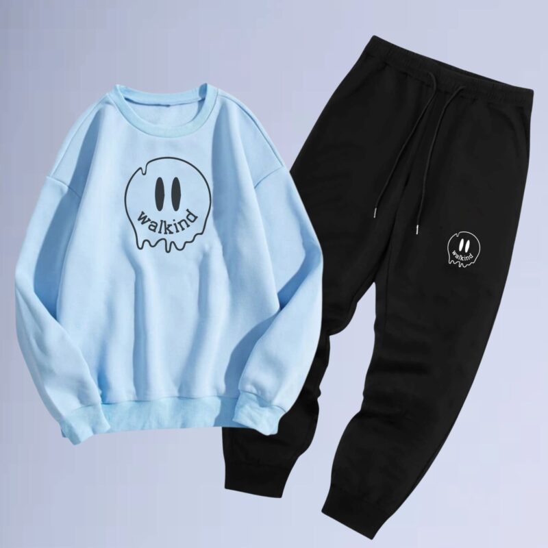 Azul bb — Conjunto de moletom gola careca smilie melt