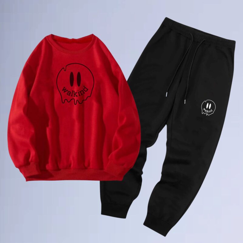 Vermelho — Conjunto de moletom gola careca smilie melt