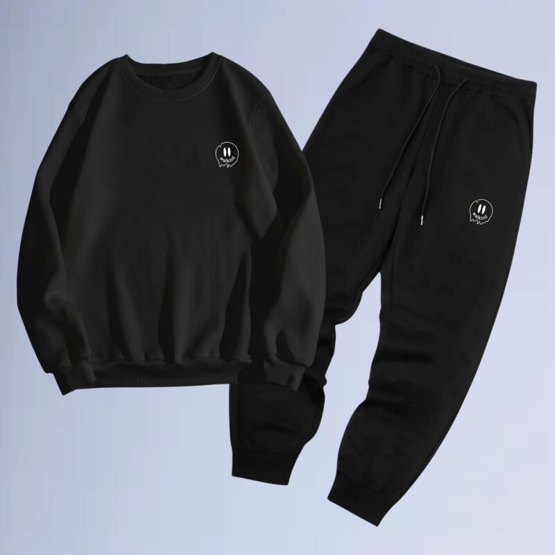 Preto — Conjunto de moletom gola careca smilie melt small