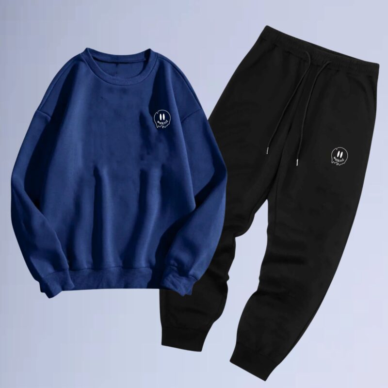 Azul Marinho — Conjunto de moletom gola careca smilie melt small