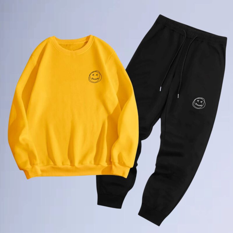 Amarelo — Conjunto de moletom gola careca smilie small