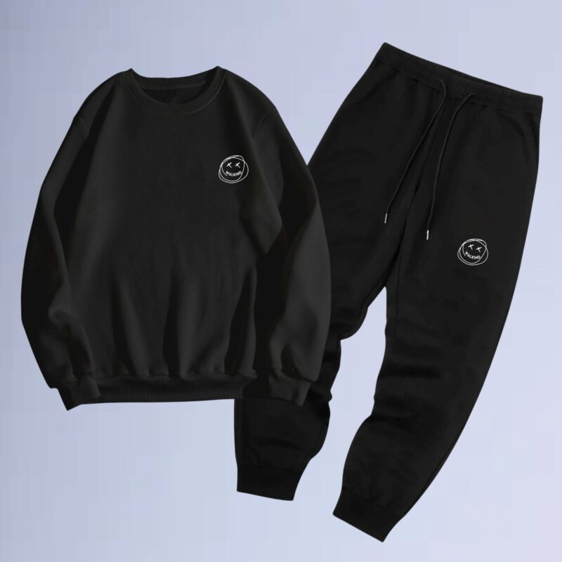 Preto — Conjunto de moletom gola careca smilie small