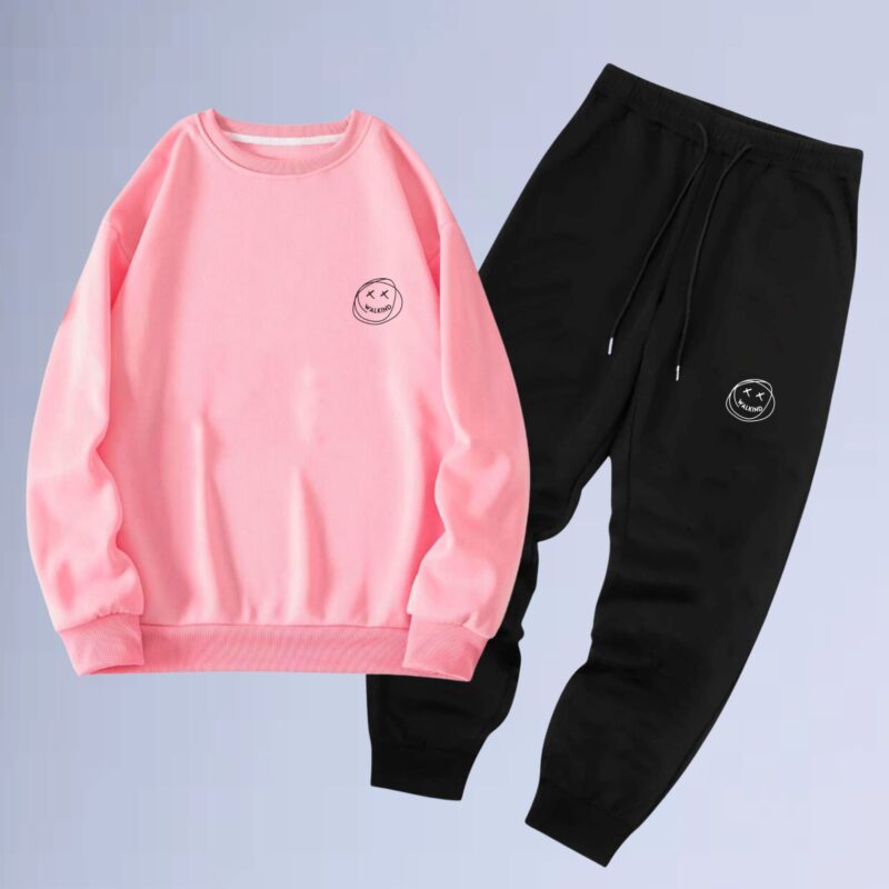 Rosa — Conjunto de moletom gola careca smilie small