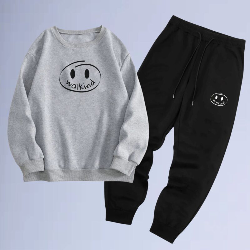 Cinza Mescla — Conjunto de moletom gola careca walkind allehujah