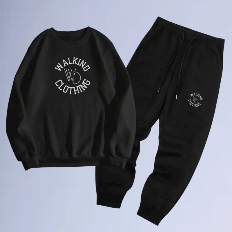 Preto — conjunto de moletom gola careca walkind clothing