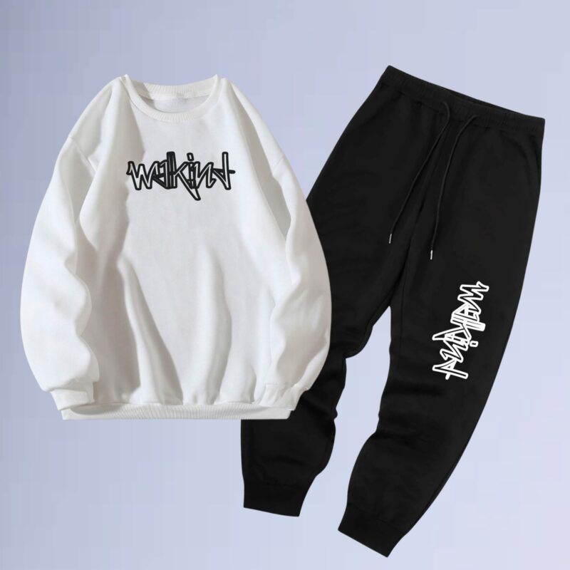 Branco — Conjunto de moletom gola careca walkind draftbox