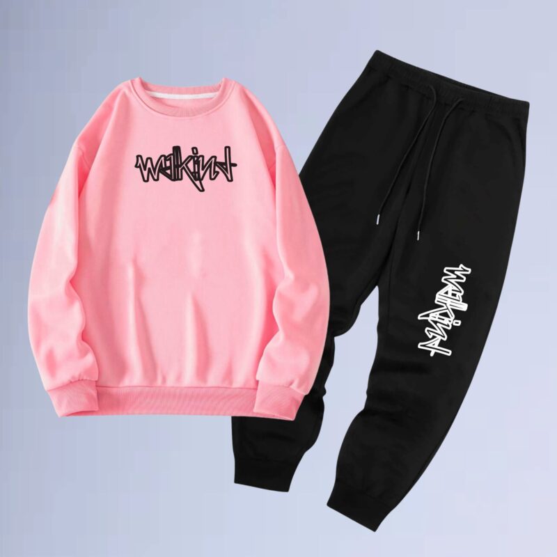 Rosa — Conjunto de moletom gola careca walkind draftbox