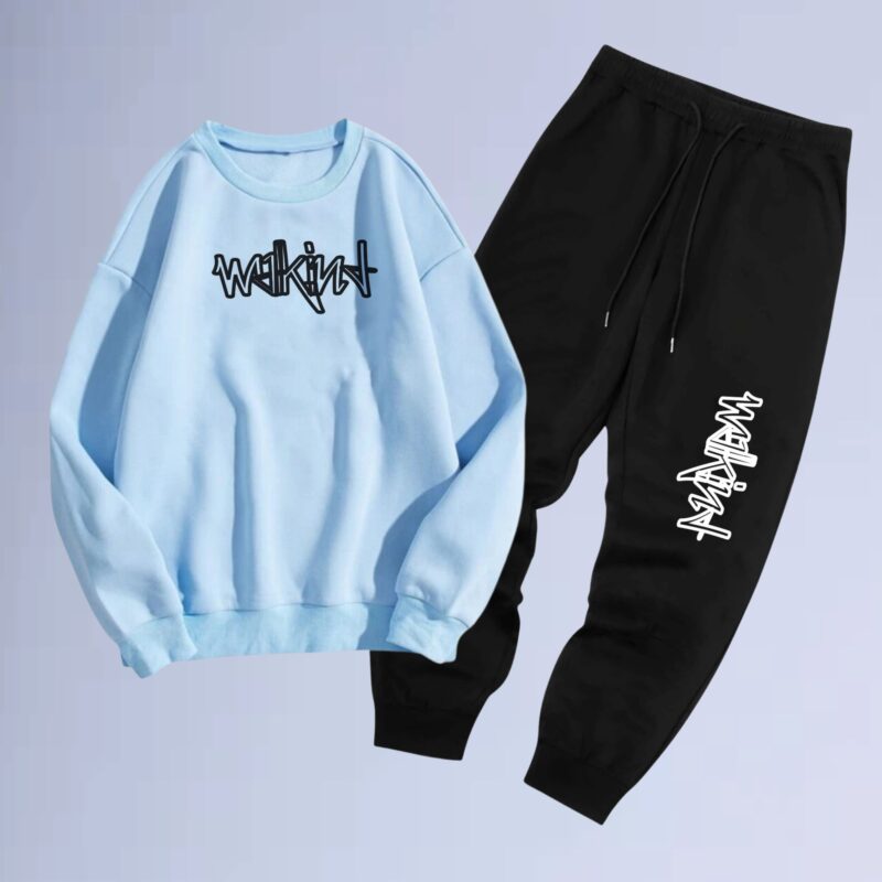 Azul bb — Conjunto de moletom gola careca walkind draftbox
