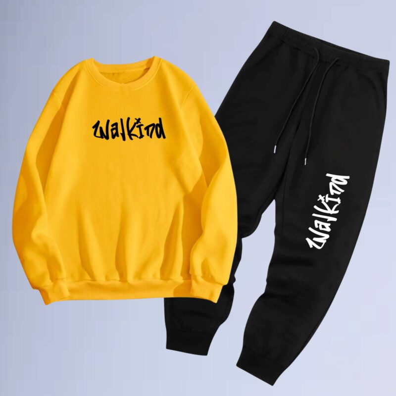 Amarelo — conjunto de moletom gola careca walkind grafite