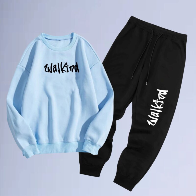 Azul bb — conjunto de moletom gola careca walkind grafite