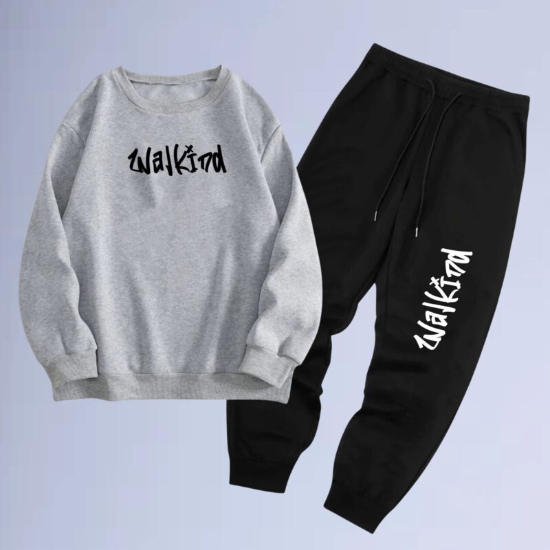Cinza Mescla — conjunto de moletom gola careca walkind grafite