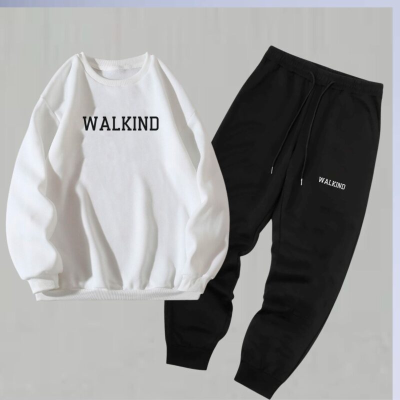 Branco — Conjunto de moletom gola careca walkind logon