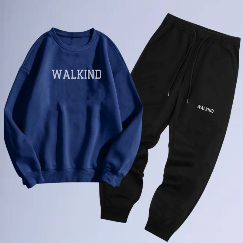 Azul Marinho — Conjunto de moletom gola careca walkind logon