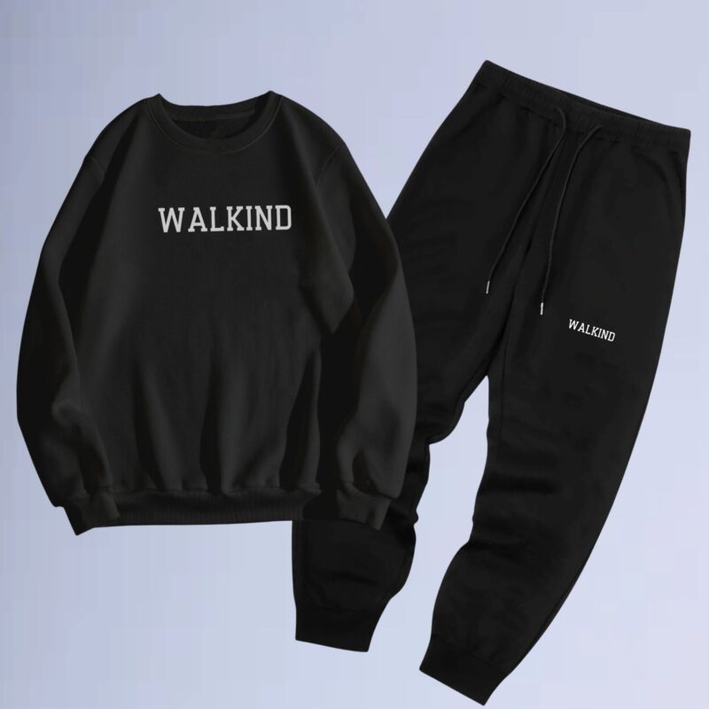 Preto — Conjunto de moletom gola careca walkind logon