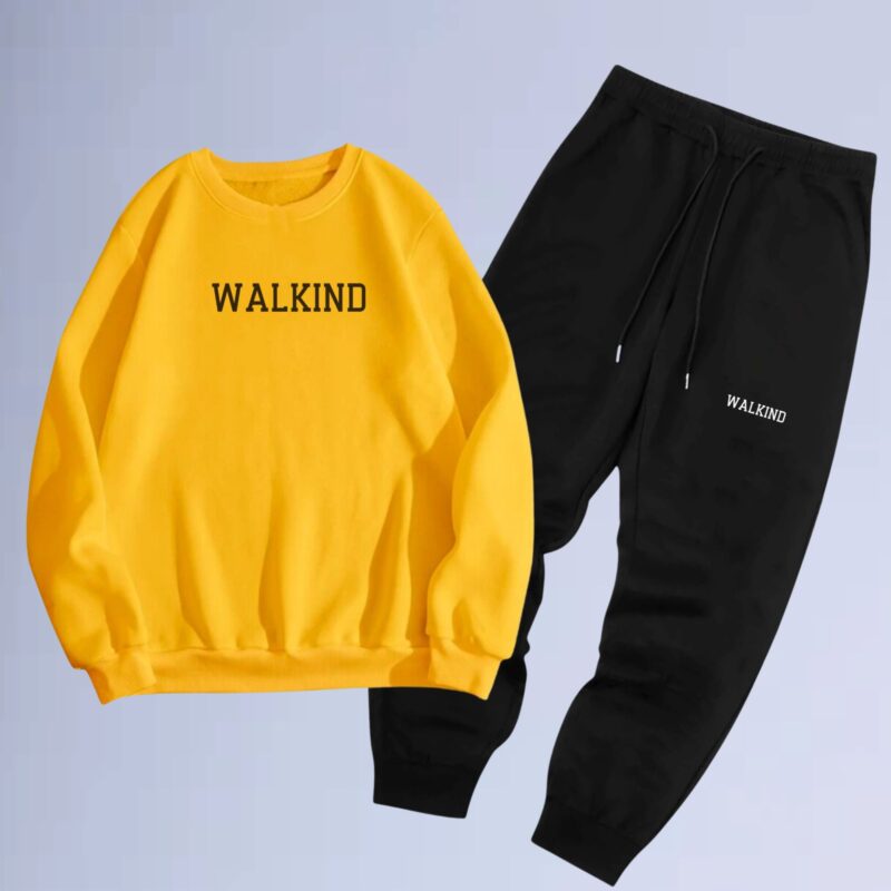 Amarelo — Conjunto de moletom gola careca walkind logon