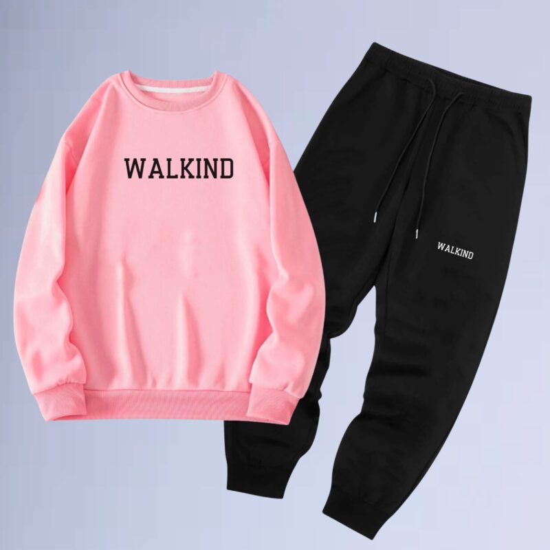 Rosa — Conjunto de moletom gola careca walkind logon