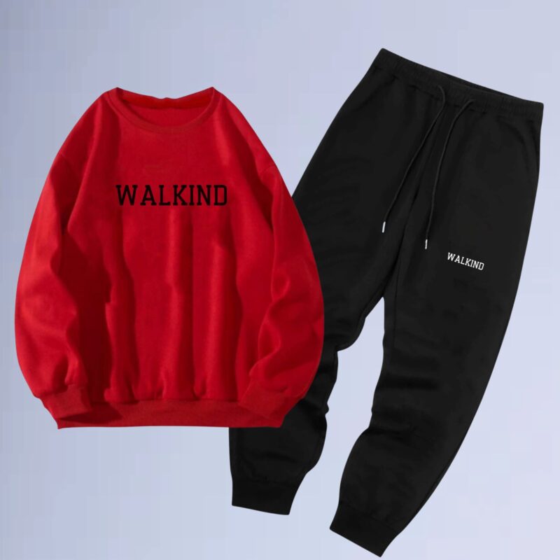 Vermelho — Conjunto de moletom gola careca walkind logon
