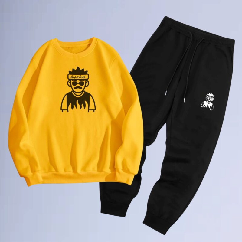 Amarelo — Conjunto de moletom gola careca walkind swag