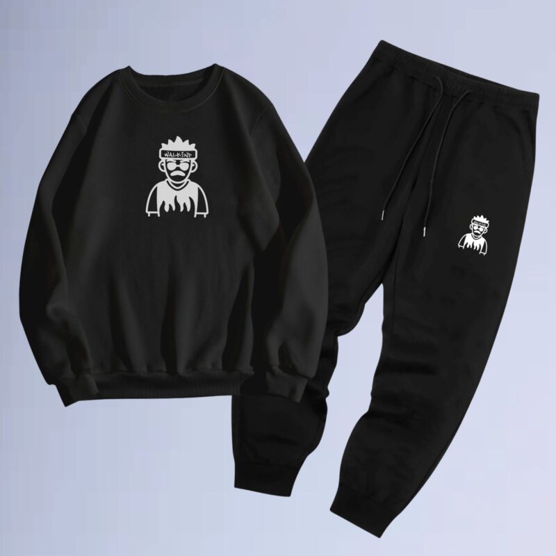 Preto — Conjunto de moletom gola careca walkind swag