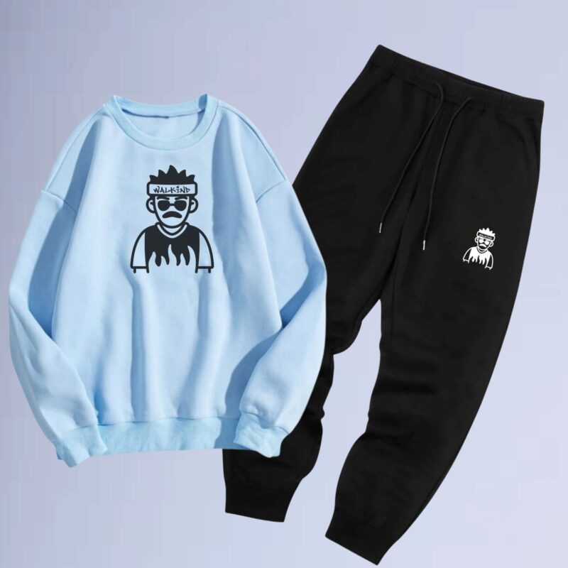 Azul bb — Conjunto de moletom gola careca walkind swag