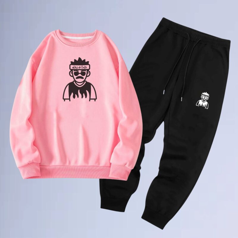 Rosa — Conjunto de moletom gola careca walkind swag