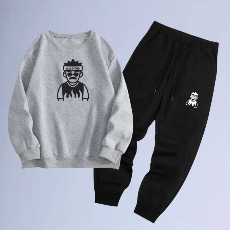 Cinza Mescla — Conjunto de moletom gola careca walkind swag