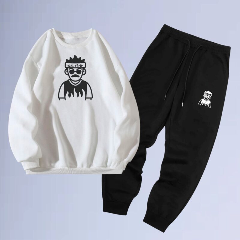 Branco — Conjunto de moletom gola careca walkind swag