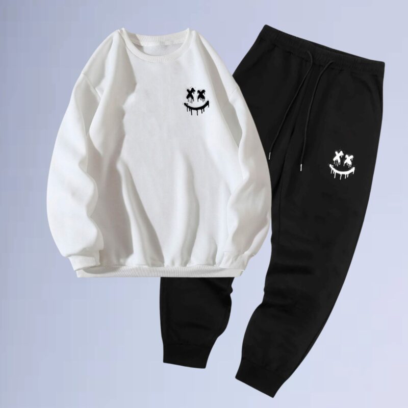 Branco — conjunto moletom gola careca walkind street wear smile